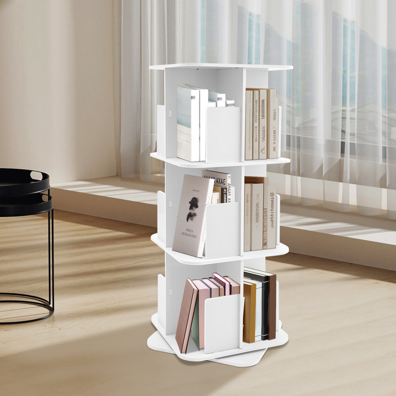 Bibliothèque de coin rotative à 3 niveaux H 38 po x l 15,4 po Mencos, Blanc