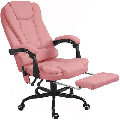Chaise de bureau à massage à 7 points de massage vibrant à haut dossier, rose