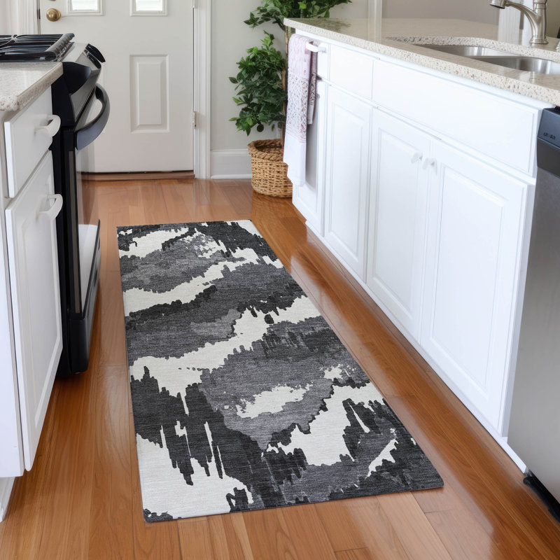 Premium Machine Washable Prisco Black Rug, Runner 2'3" x 7'6"