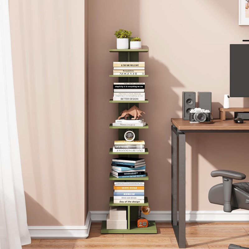 Bibliothèque verticale étroite à 8 niveaux, Olive Green