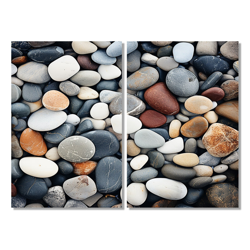 Rocher près de la plage - art mural bleu côtier 2 pièces, H 36 po x l 48 po, Toile tendue, Ne s’applique pas
