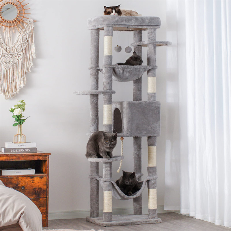 Cat Tree, 69.29" H x 15.71" W x 19.69" L, Gray