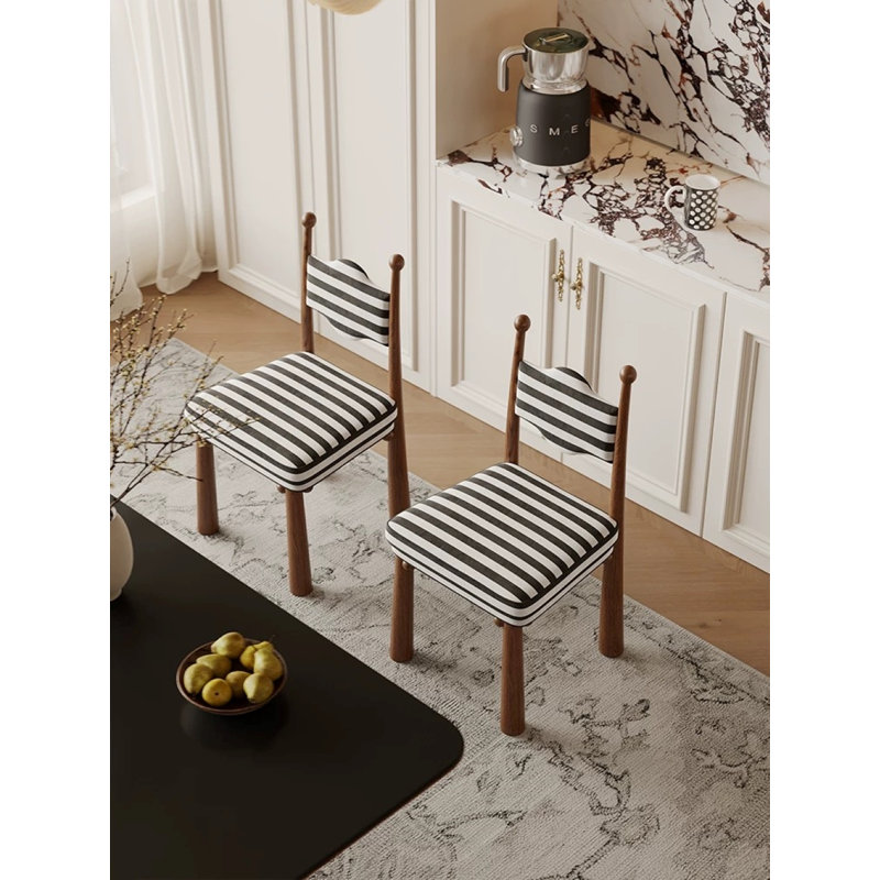 Chaise Kenyatta Bol Sant, Mélange de polyester rayé noir / blanc, Bois brun, 2