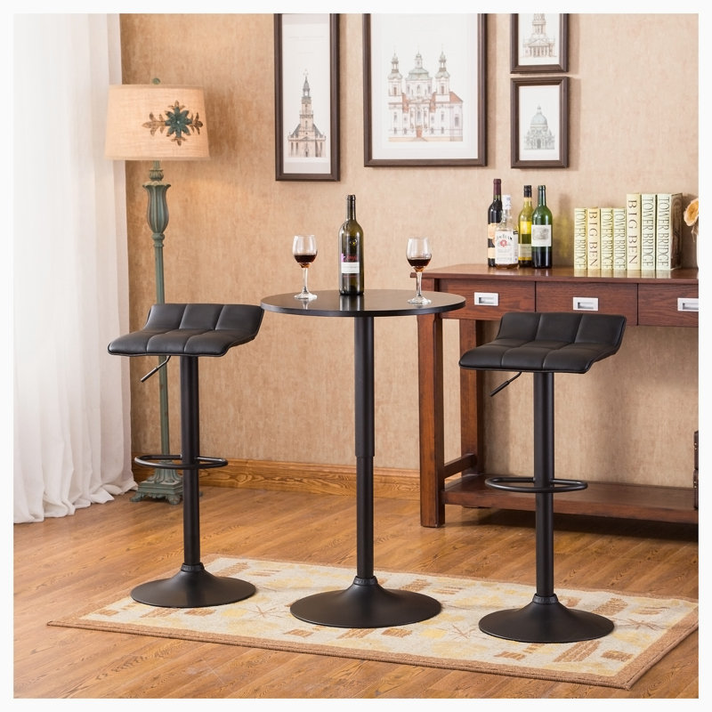 Adjustable Height Bar Table And 2 Chrome Adjustable Swivel Stools Set, Black, Black, Black