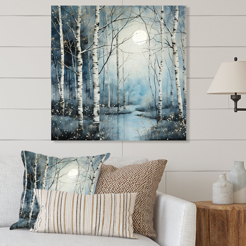 Birch Woods Mystic Moonlight II - impression sans cadre sur métal, H 29 po x l 29 po x P 1 po