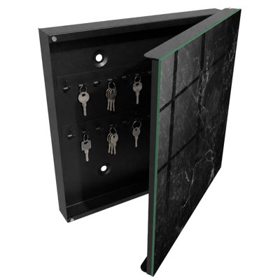 Key box, Opens to the right, 30x30x5, White, Black and white marble contrasting textures, 