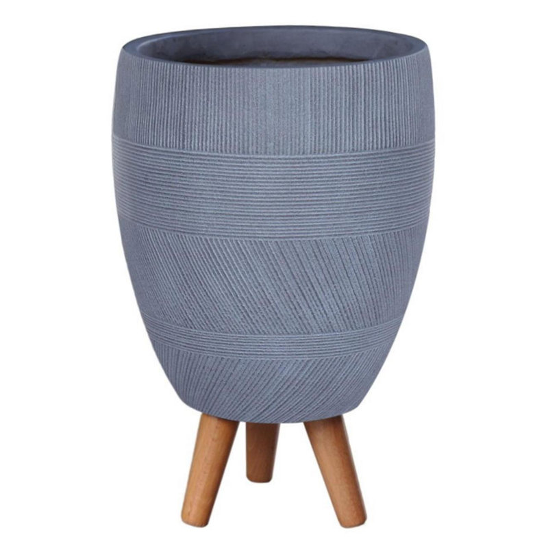 Multi-Directional Striped Egg Planter with Feet, 43cm H x 27cm W x 27cm D, Grey