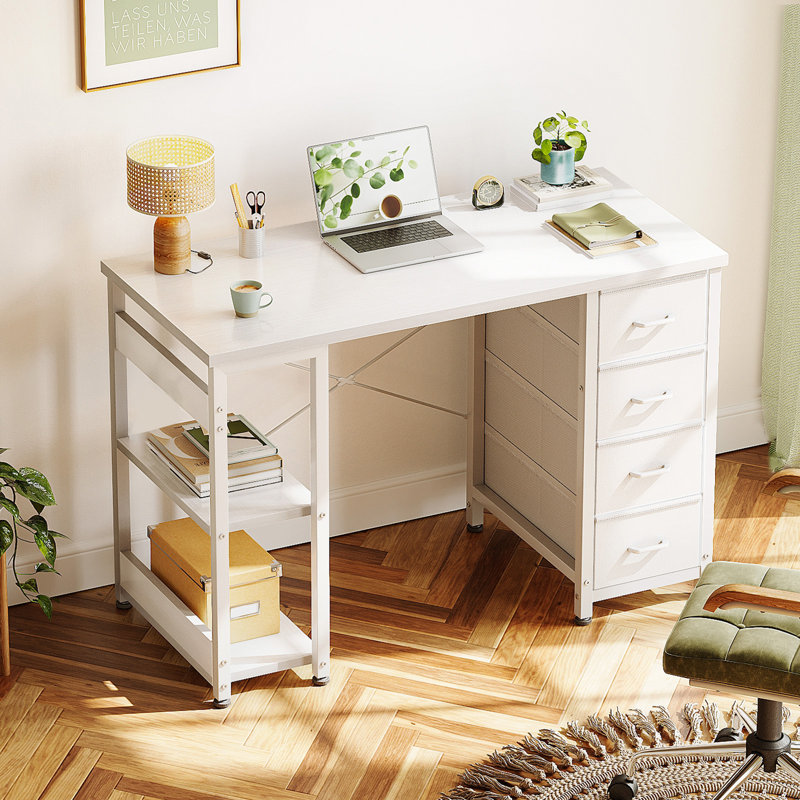 Nilajah Writing Desk with 4-Tier Fabric Drawers, Brown