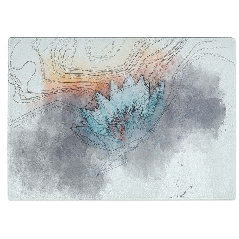 Glass Lotus Flower in Abstract Chopping Board, 28.5 cm W x 20 cm L