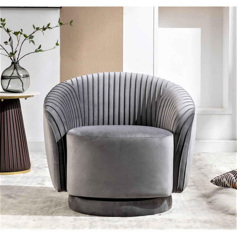Milvo Velvet Swivel Barrel Chair, Gray Velvet