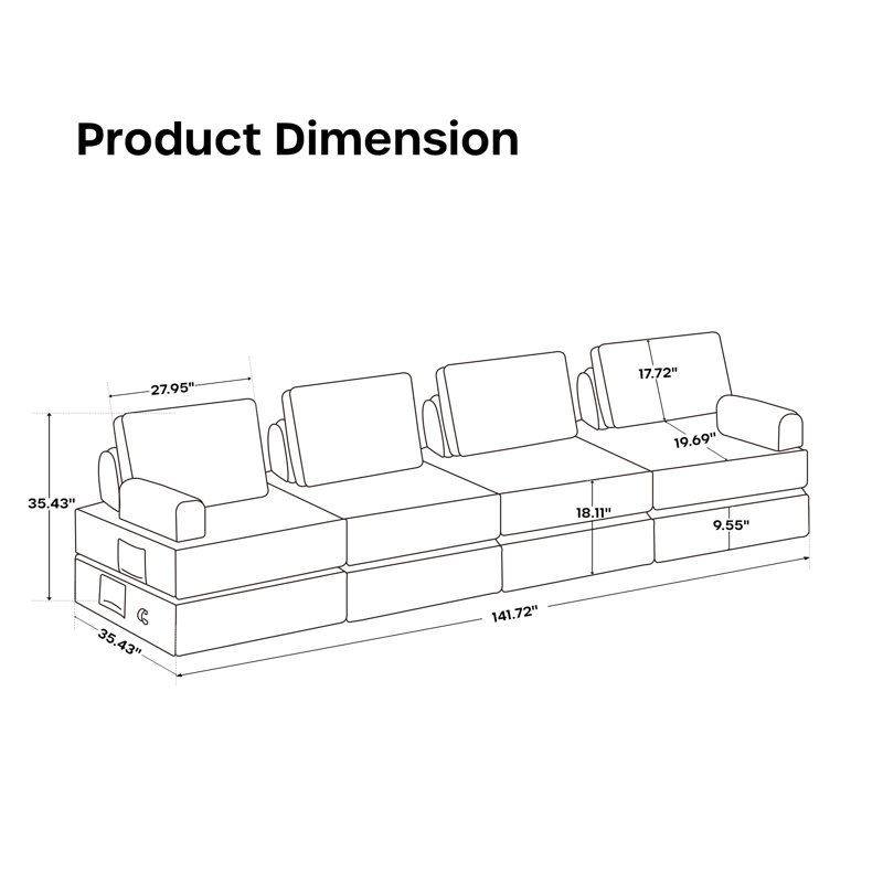 Boneless 4-Piece Chamois Leather Sectional- No Assembly Required Sofa, Beige Leather Match