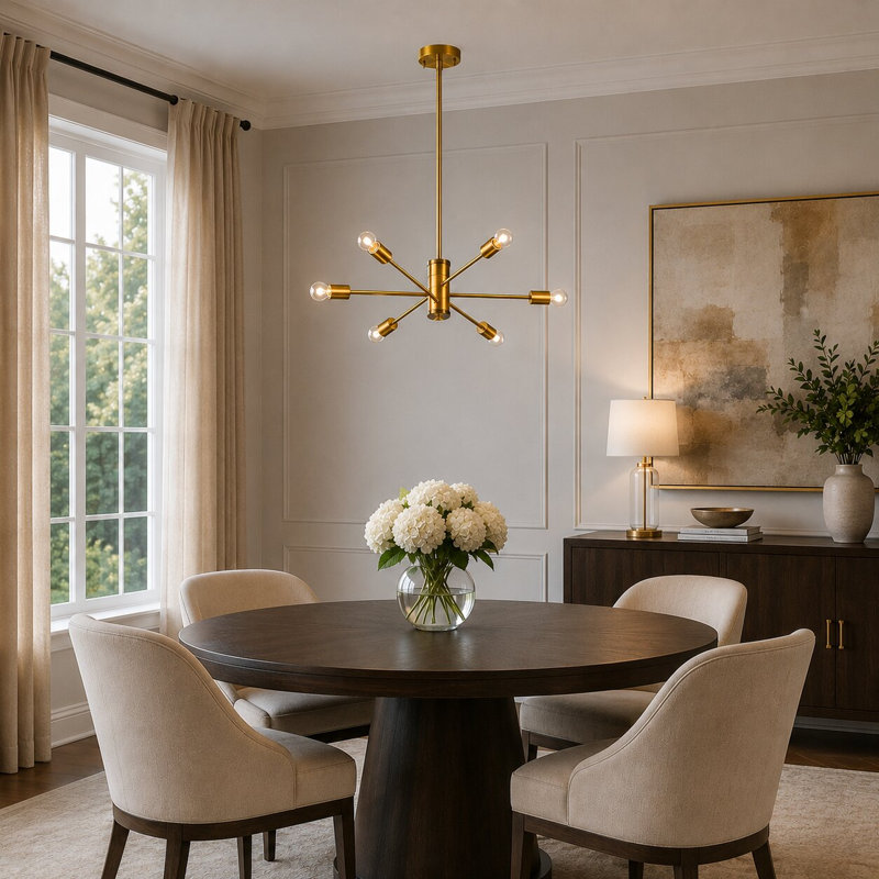 Kinman Modern 6-Light Sputnik Chandelier, Gold