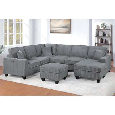 Causeuse LAF avec port USB, ensemble de conversation modulaire de style moderne 5 pièces avec accoudoir de coin et repose-pieds RAF avec rangement et fini brouillard