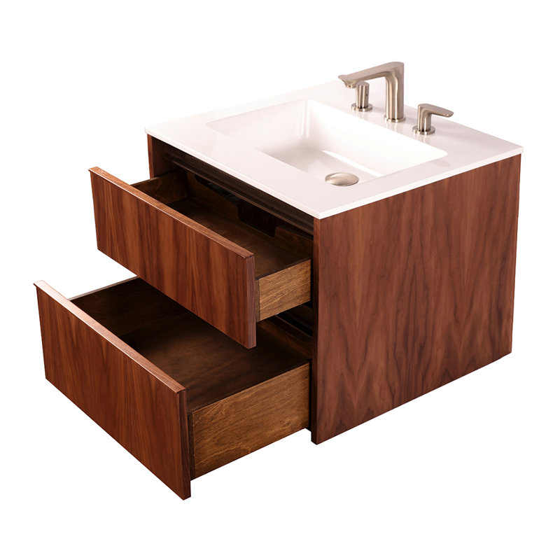Pronto 24'' W Single Vanity, Natural Walnut, 3 Hole - 8" Centers, Gloss White
