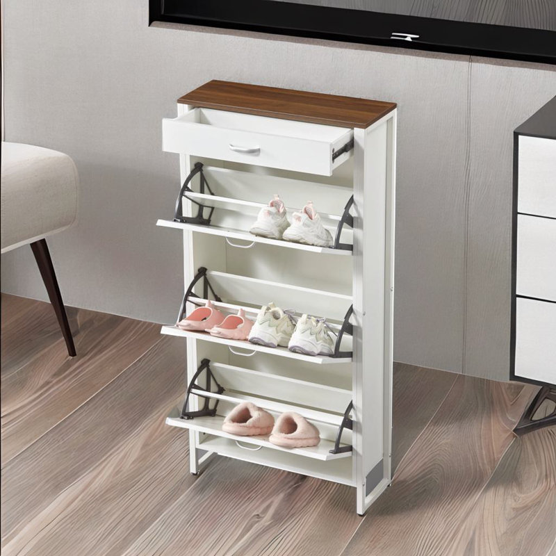 Armoire à chaussures mince autoportante, Blanc