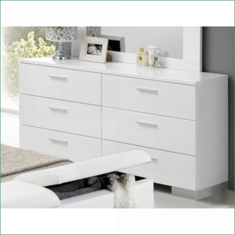 Commodes, 6 tiroirs blanc ultrabrillant | Blanc | Bois synthétique