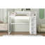 Lit mezzanine en bois avec garde-robe intégré et tablettes de rangement, lumière DEL-314212954
