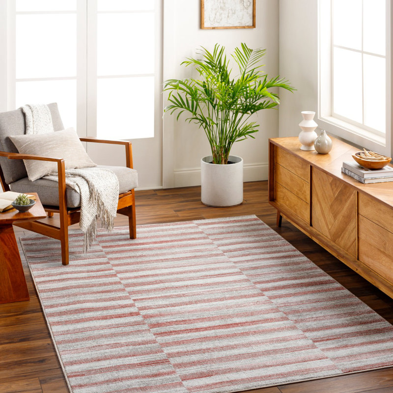 Pink Modern Rug, Striped Stain Resistant Easy to Clean Rug For Living Room, Dining Room, Bedroom, Kitchen