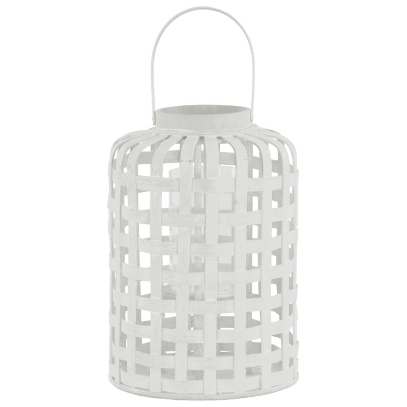 Wood Tabletop Lantern, 16.25" H x 11.5" W x 11.5" D, White