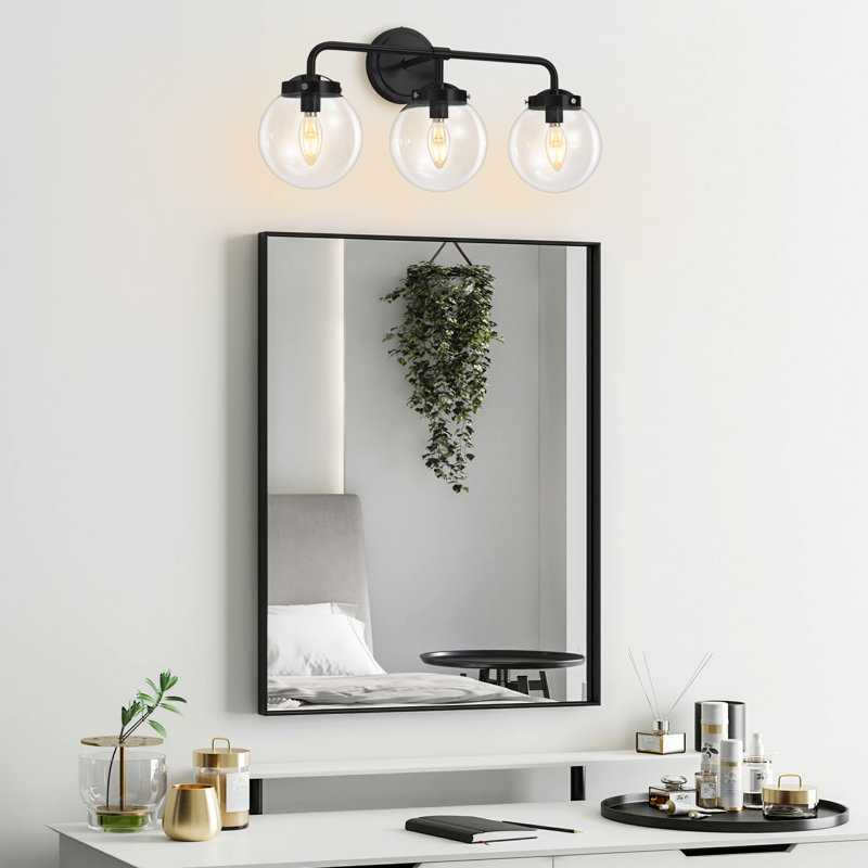 Airabelle Bathroom Vanity Lighting With Clear Shades Dimmable Bathroom Light Fixtures, Matte Black, 3