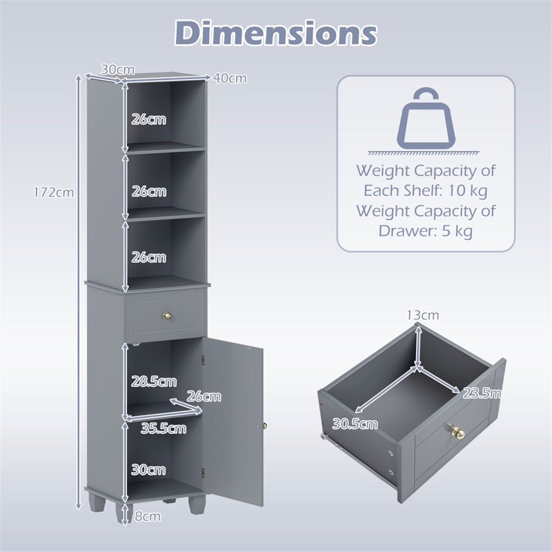 Freestanding Linen Cabinet, Grey