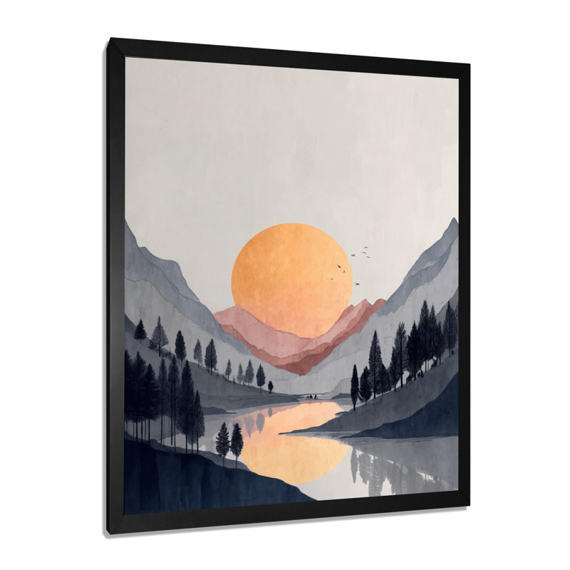 Été coucher de soleil dans les montagnes - art mural côtier, impression sur toile jaune, H 20 po x l 12 po, Noir