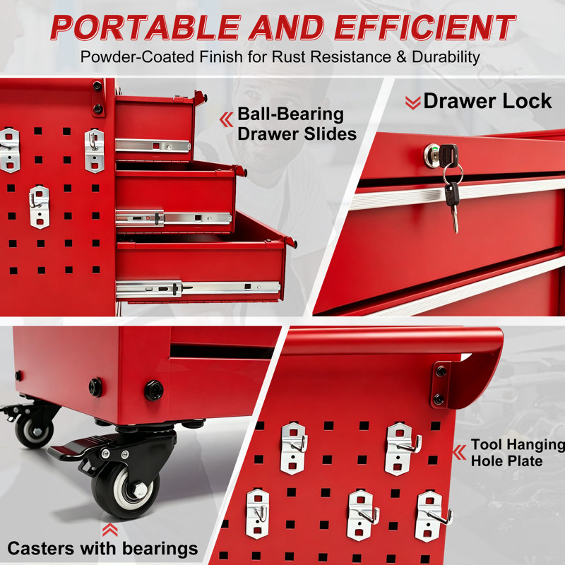 Armoire à outils à 5 tiroirs, Red