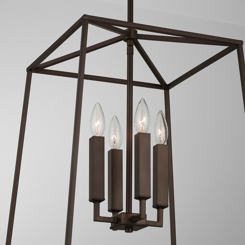 Lustre géométrique à 4 lumières Thea, Bronze huilé, H 26,75 po x l 16 po x P 16 po