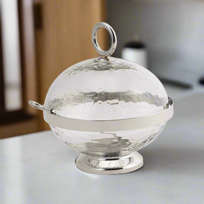 Pot à sucre sphérique en acier inoxydable, Argenté/Transparent