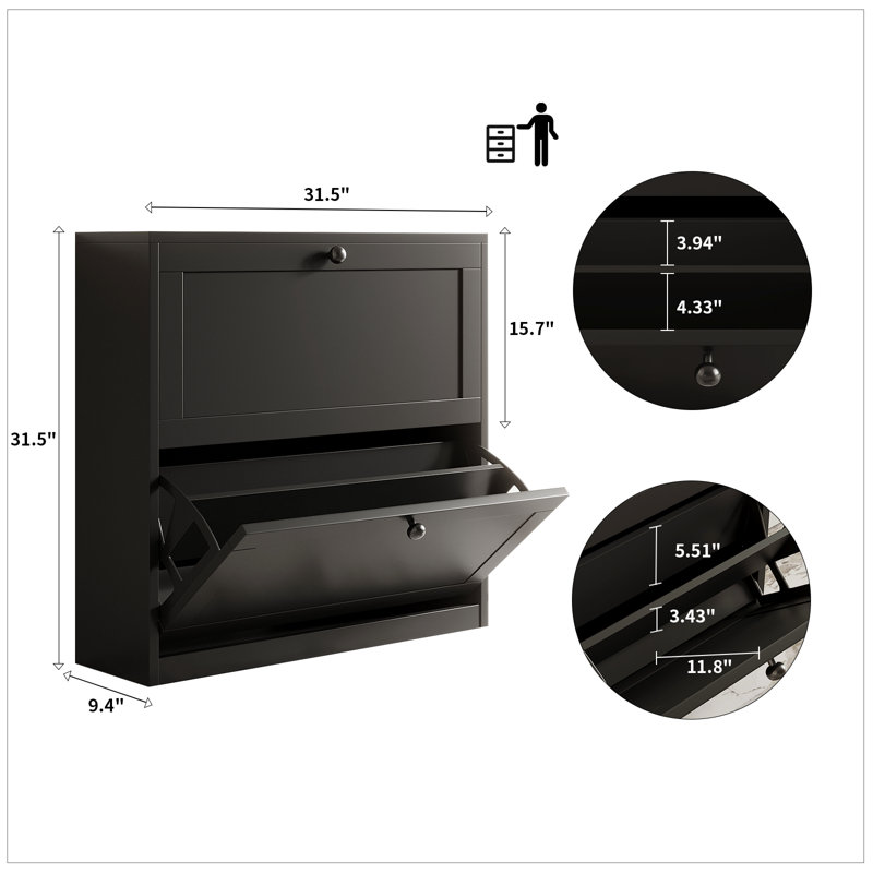 Armoire à chaussures avec 2 tiroirs rabattables, armoire à chaussures autoportante avec tablette réglable, pour hall d'entrée, couloir, salon (ensemble de 2)