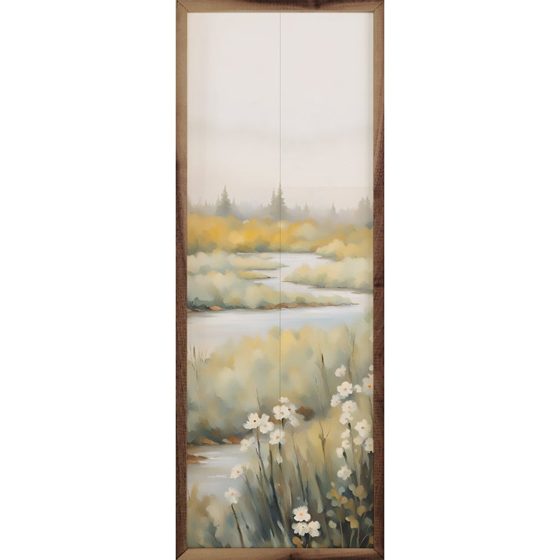Ruisseau avec fleurs blanches, H 48 po x l 16 po