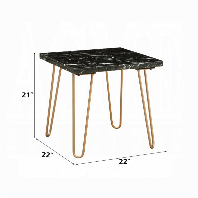 Table de bout en marbre noir Modern Elegance, Base noire / plateau doré