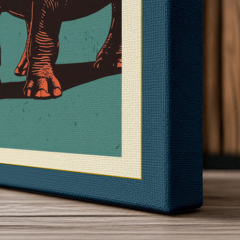 Hippopotamus Presence Rustic - Wrapped Canvas, 30x20 - 76.2 x 50.8 cm, Teal Border