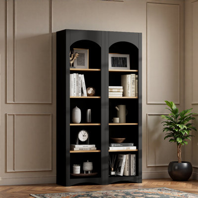 Bibliothèque autoportante à 5 niveaux, ensemble de 2 bibliothèques, armoire de rangement bicolore de style campagnard avec tablettes réglables, garde-manger moderne de 72 po de hauteur pour le salon, le bureau personnel