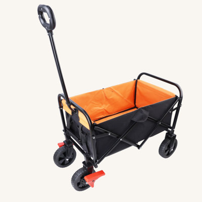 Mini Folding Wagon Garden Shopping Beach Cart (Brake+Orange+Black) -  Tech Cube, TCYX03652A