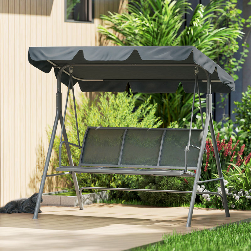 Outsunny 3 Seater Swing Chair Garden Swing Seat Tilting Canopy Dark Grey
