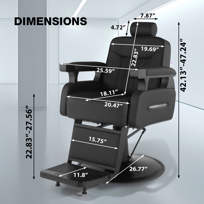 Fauteuil de coiffeur inclinable pivotant noir à 360 ° avec repose-pieds réglable