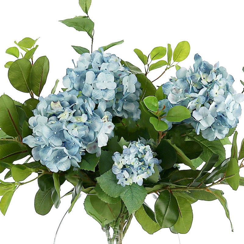 Arrangement d'hortensias dans un vase en verre