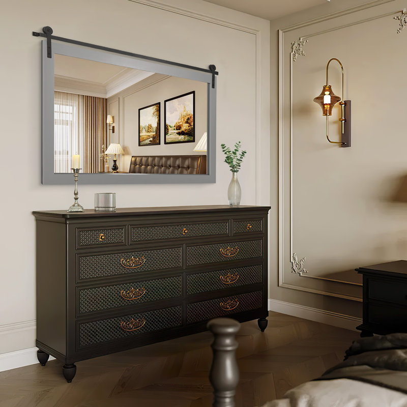 Miroir d'appoint mural rectangulaire en bois massif Farmhouse, Gris, 26 po x 40 po
