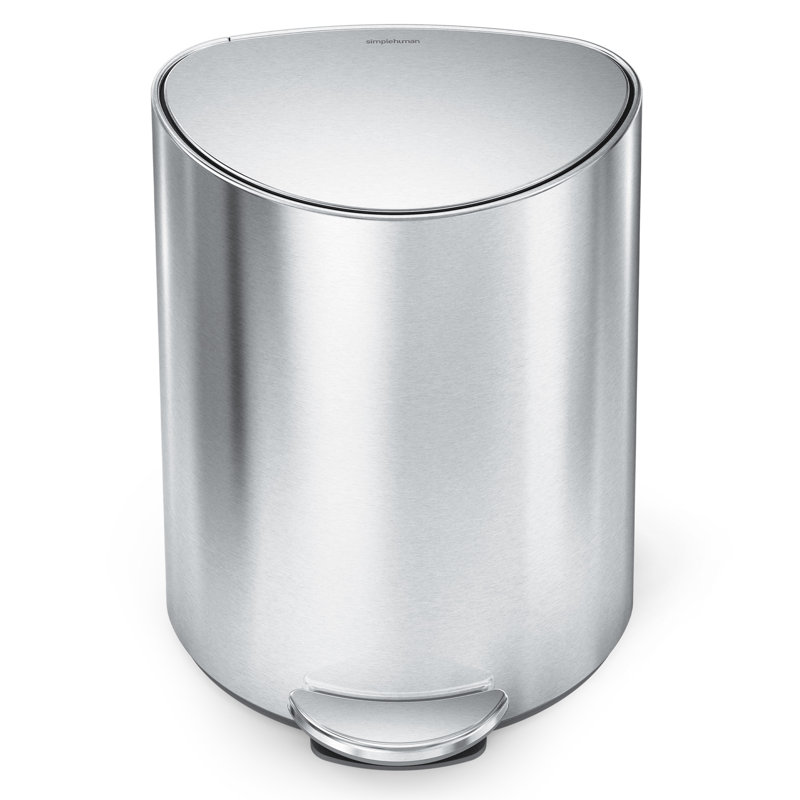 simplehuman 6 Liter / 1.6 Gallon Semi-Round Bathroom Step Trash Can, Brushed Stainless Steel