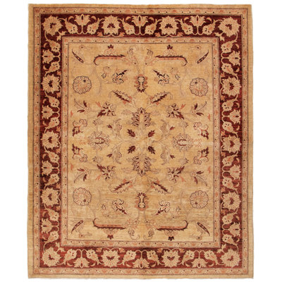 Tapis de zone en laine beige/brune 6 pi 7 po x 8 pi, one-of-kind à la main-noué la 2010 chobi Hymel