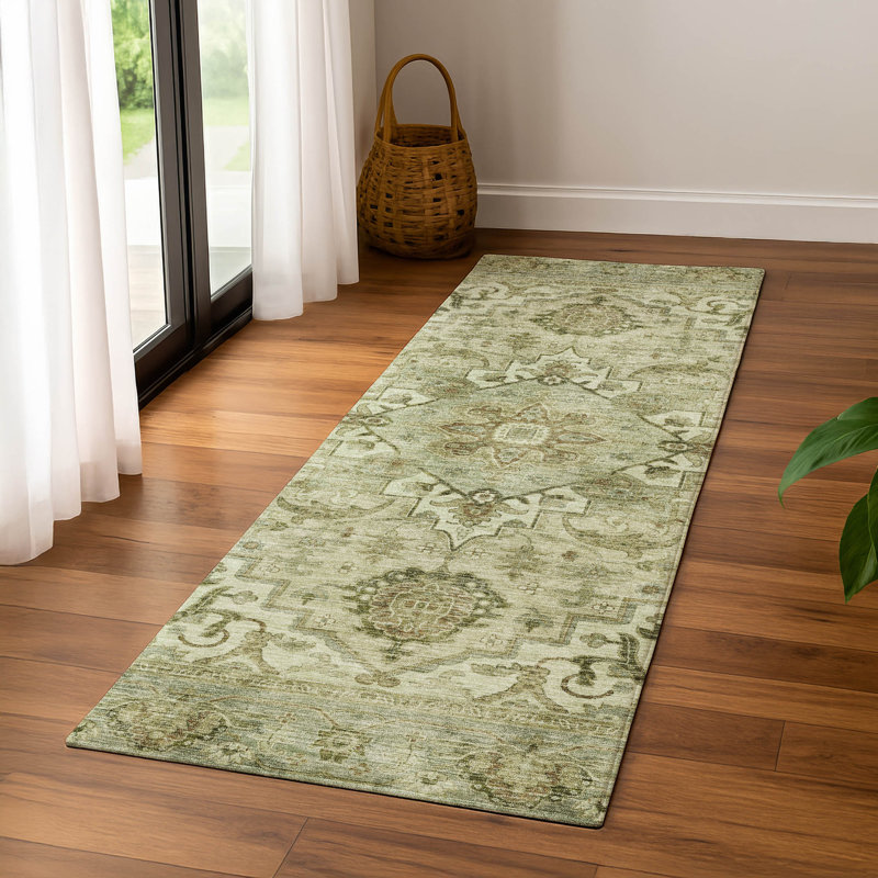 Premium Machine Washable Mayfield AMF2164 global Rug, Runner 2'3" x 7'6", Sage