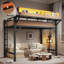 Structure de lit simple de taille mezzanine avec tablettes de rangement et panneau perforé, lit mezzanine en métal avec ports USB et lumières DEL-133270651