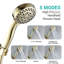 5 Spray Mode Handheld Shower - Polished Golden, Good Impact Resistance, Adjustable Water Flow, Wall Mounted, Includes Hose And Arm Head With Modes 3.5" Diameter Head, High , Pattern,