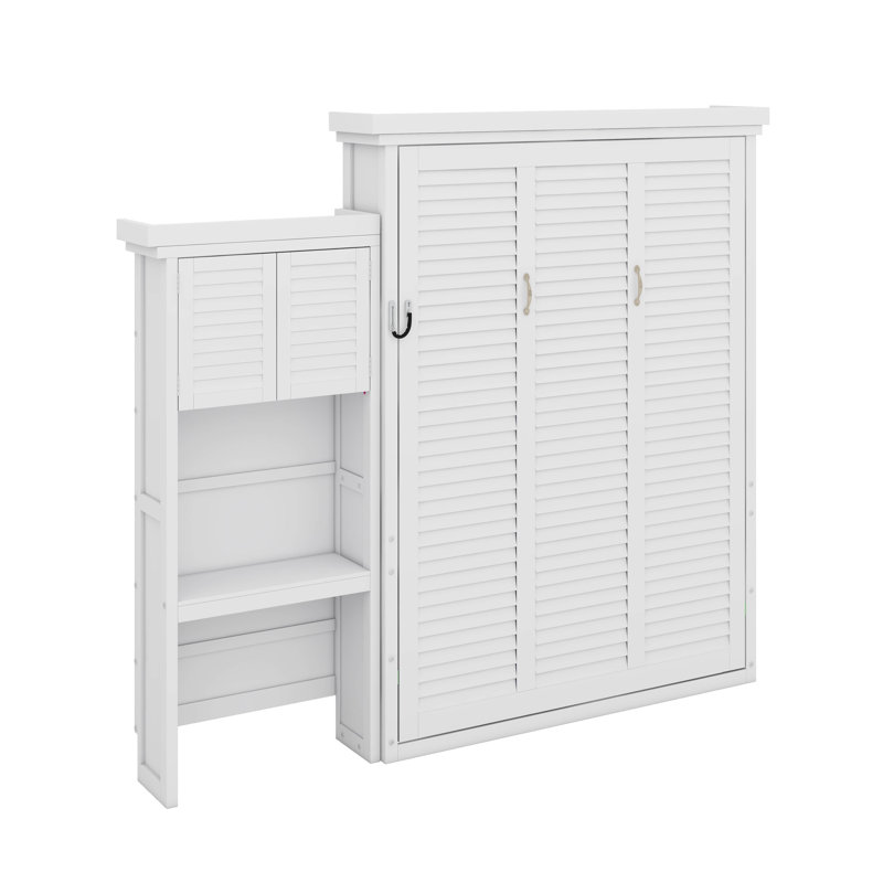 Grand lit escamotable avec tablettes, Blanc
