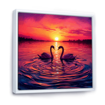 Cygnes amoureux, coucher de soleil romantique I