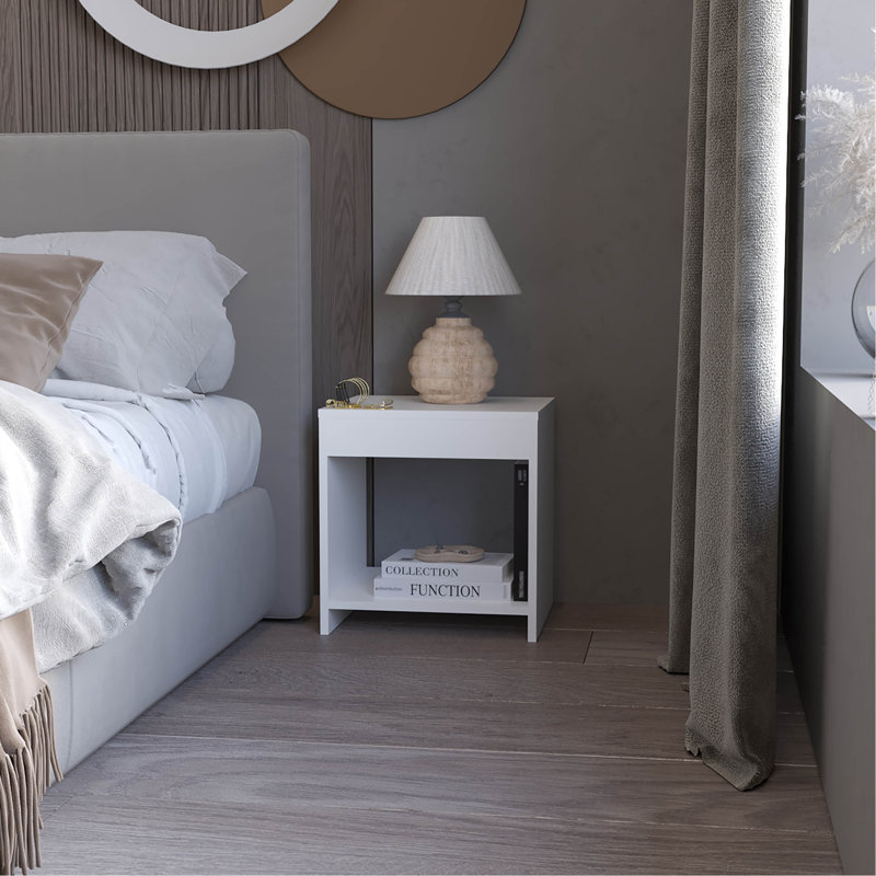 Nightstand With Open Storage, White