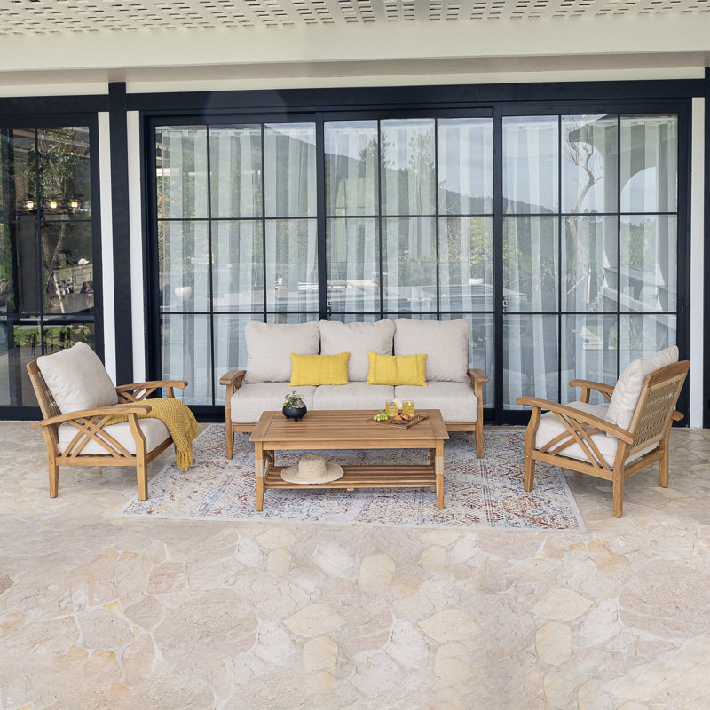 Murrin 5 - Person Teak Outdoor Conversation Set With Cushions, Tan