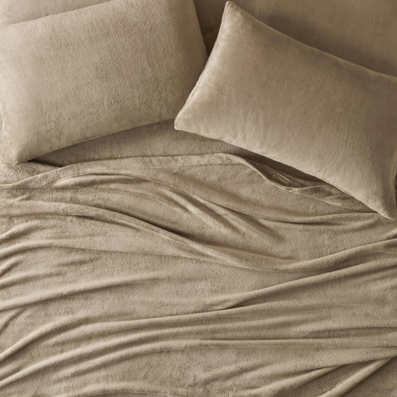Ensemble de 4 draps pour grand lit taupe - 100% doux et confortable brossé des deux côtés avec 2 taies d'oreiller élastiques