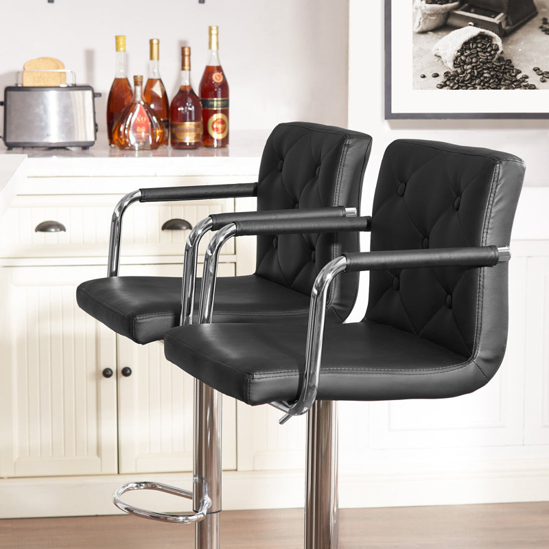 Adaleya Swivel Upholstered Adjustable Height Counter Stool with Metal Frame, Black